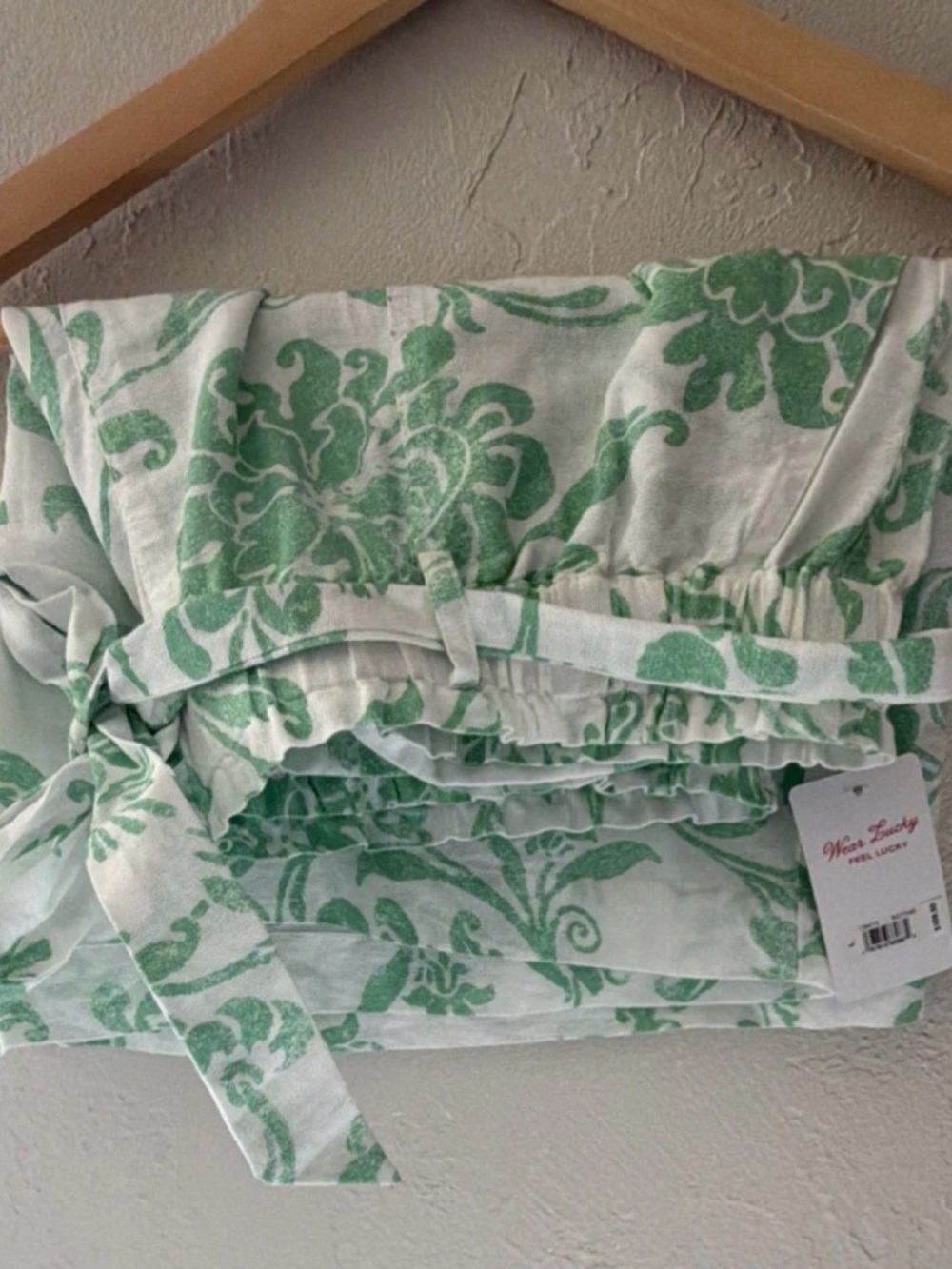 Lucky Brand Paperbag Linen Floral Shorts Women’s Size L White Green Relaxed Fit